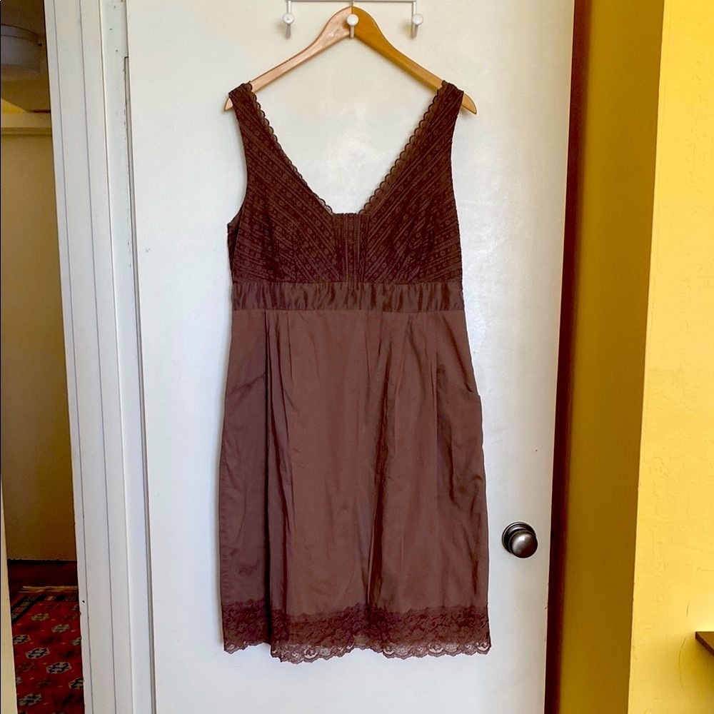 Anthropologie Moulinette Soeurs Dress Women’s 12 Brown Sleeveless Cotton Lace